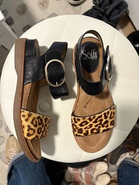 Söfft Black and Leopard Sandals with Cushion Footbed